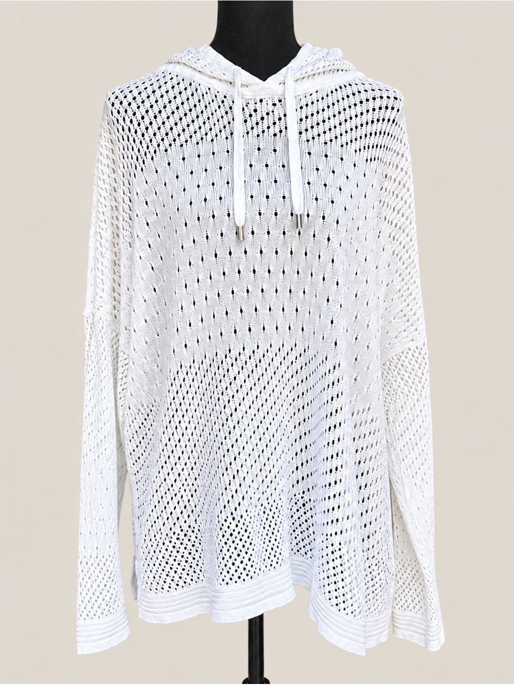 Chico’s Zenergy White Open Knit Hoodie Sweater Beach Coverup XL